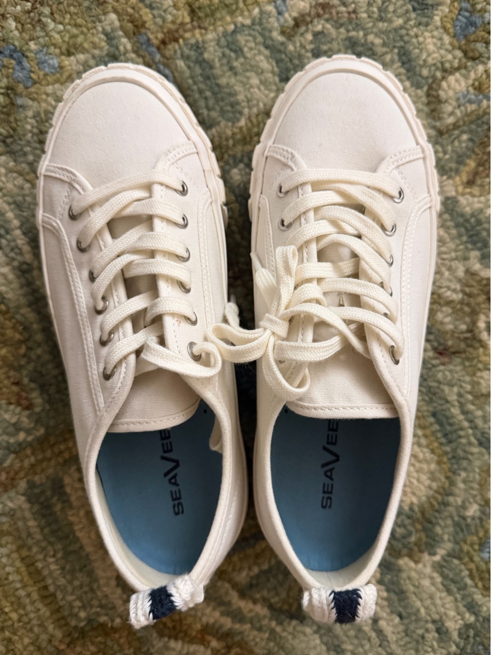 SeaVees Canvas Lace-Up Sneakers in Cream